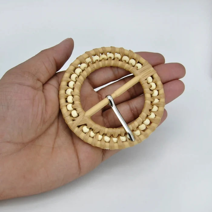 Cognac Beaded Raffia Buckle