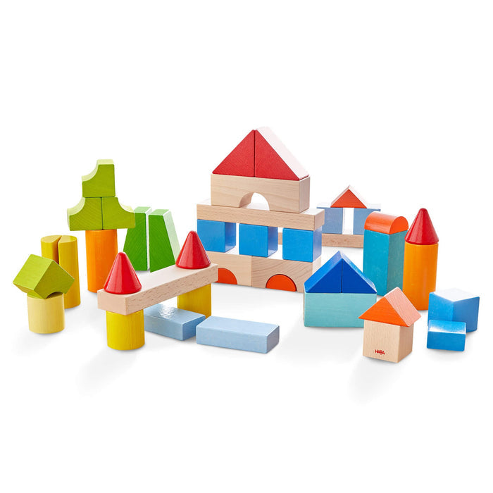 Colored Wooden Building Blocks - 46 Piece Set - Babies in Bloom