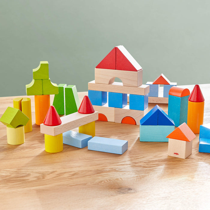 Colored Wooden Building Blocks - 46 Piece Set - Babies in Bloom