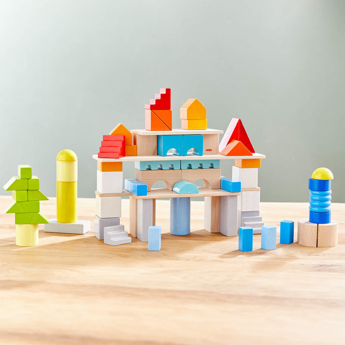Colored Wooden Building Blocks - 85 Piece Set - Babies in Bloom