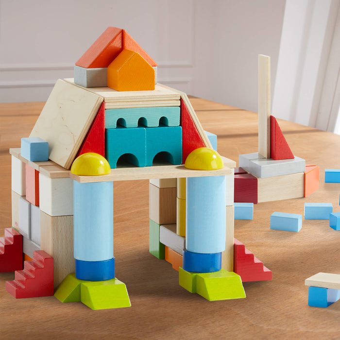Colored Wooden Building Blocks - 85 Piece Set - Babies in Bloom