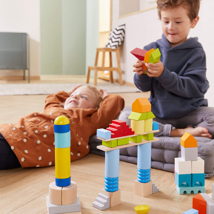 Colored Wooden Building Blocks - 85 Piece Set - Babies in Bloom