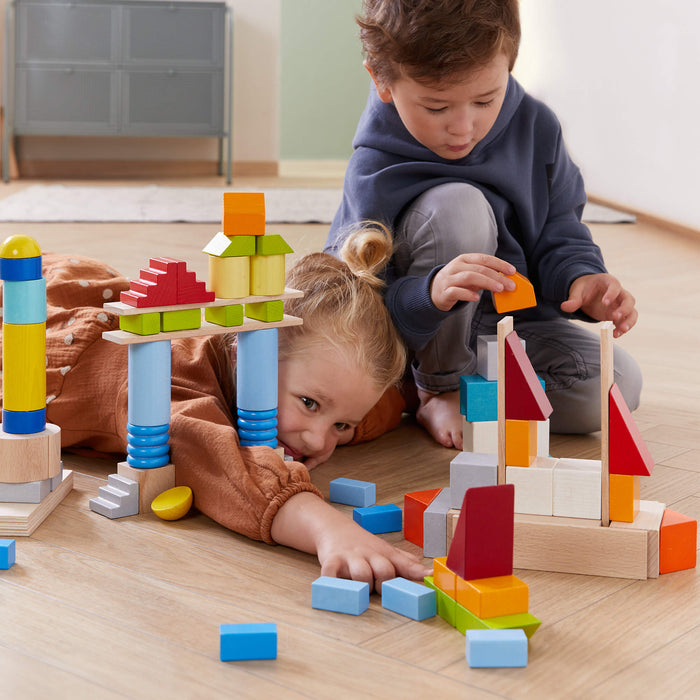 Colored Wooden Building Blocks - 85 Piece Set - Babies in Bloom
