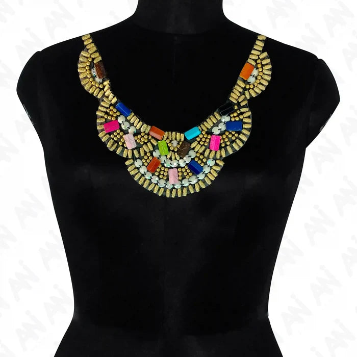 Colorful Beaded U Shaped Scoop Neckline