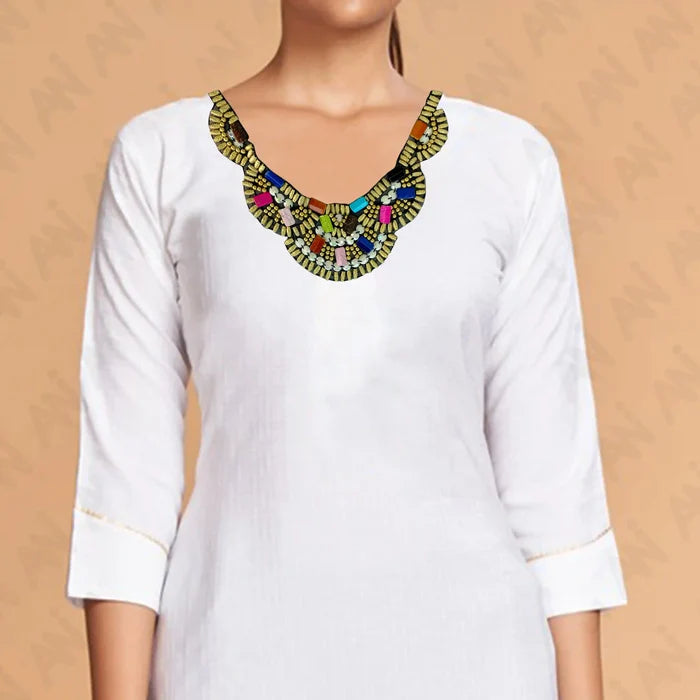 Colorful Beaded U Shaped Scoop Neckline