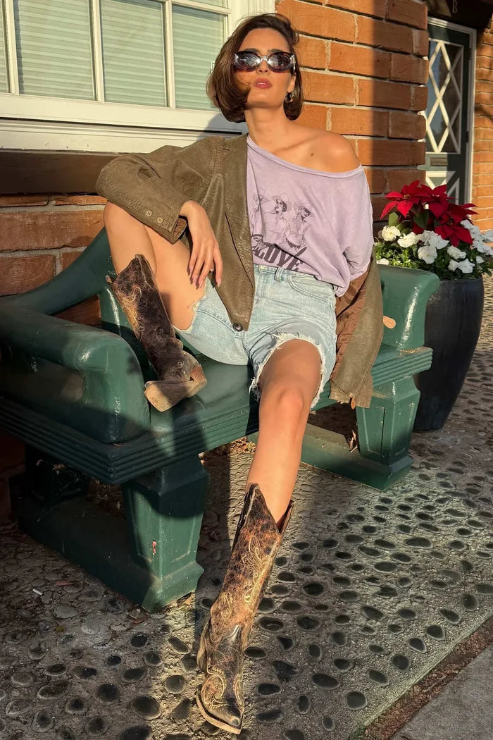 Cowgirl in Love Cropped Long-Sleeve Graphic Tee - ShopPromesa