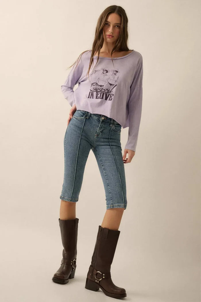 Cowgirl in Love Cropped Long-Sleeve Graphic Tee - ShopPromesa