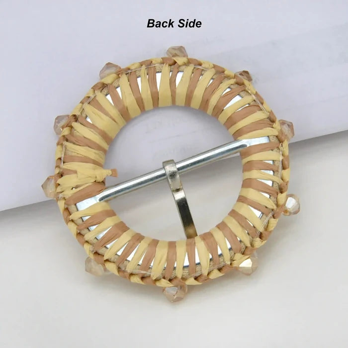 Ani Accessories cowrie shell raffia buckle handmade straw woven buckle for belt bag boho style DIY craft decor