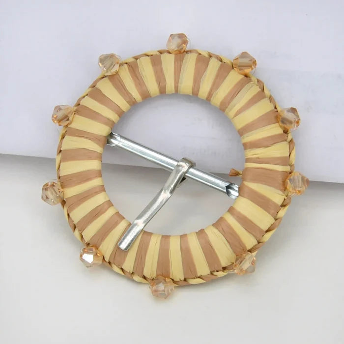 Ani Accessories handmade cowrie shell raffia buckle boho straw woven buckle for belts bags DIY craft accessory
