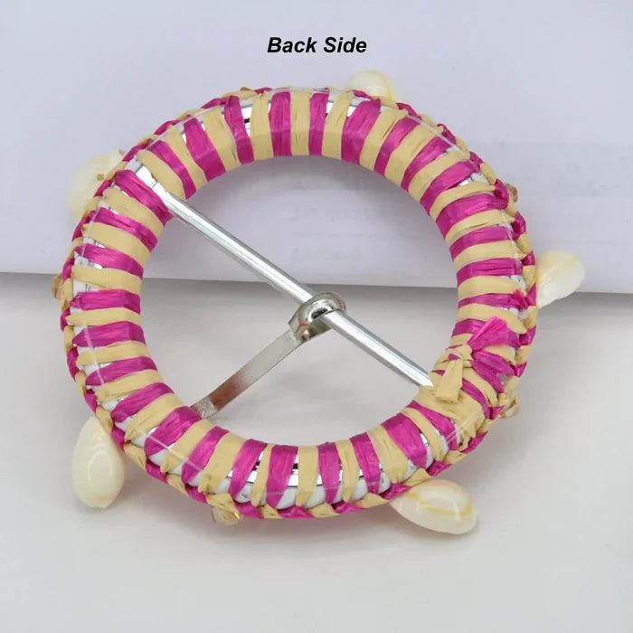Ani Accessories cowrie shell handmade raffia buckle boho woven straw buckle for belt bag fashion DIY decor