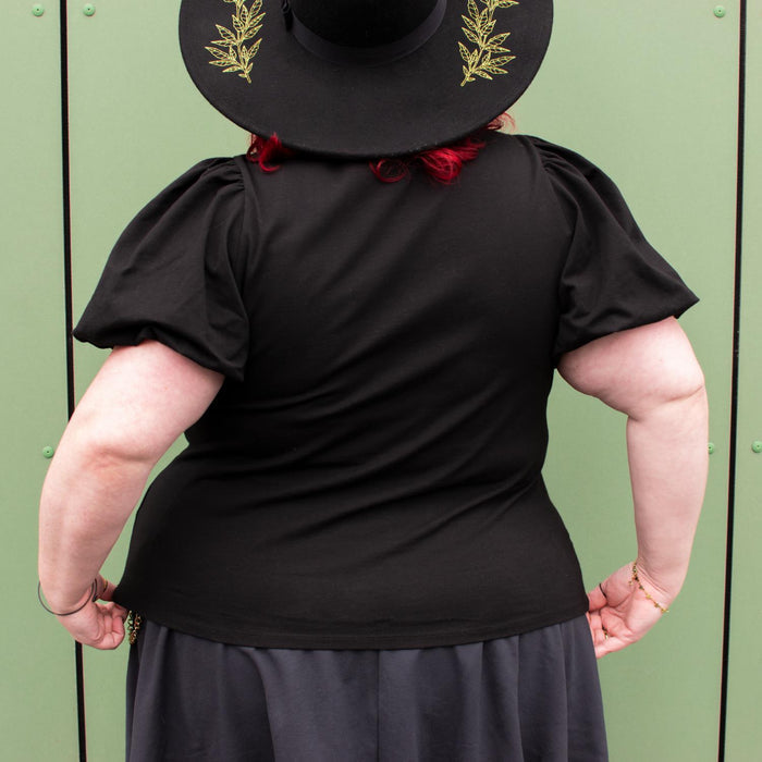 Crew neck Puff Sleeve Tee - Black