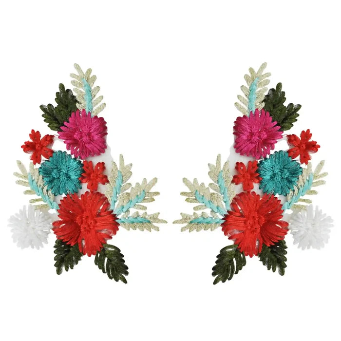 Crimson Teal Embroidered Floral Patch