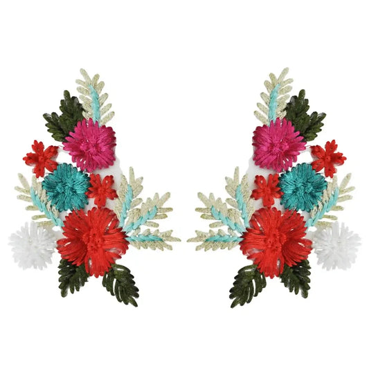 Crimson Teal Embroidered Floral Patch