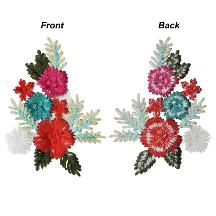 Crimson Teal Embroidered Floral Patch
