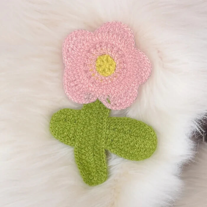 Crochet Flower Patch with Stem and Leaf | 2pc