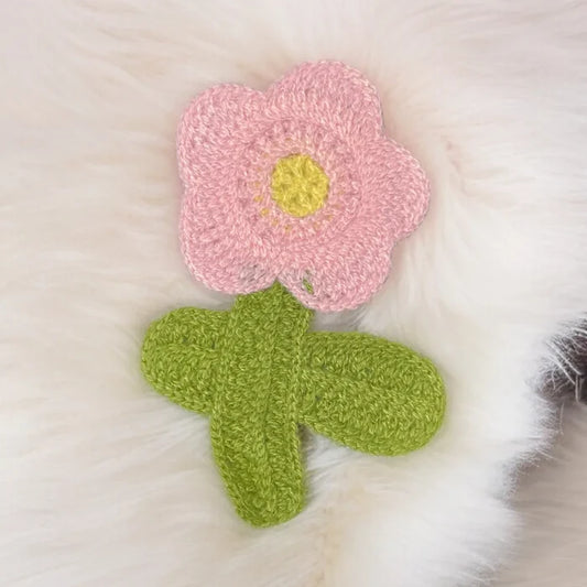 Crochet Flower Patch with Stem and Leaf | 2pc