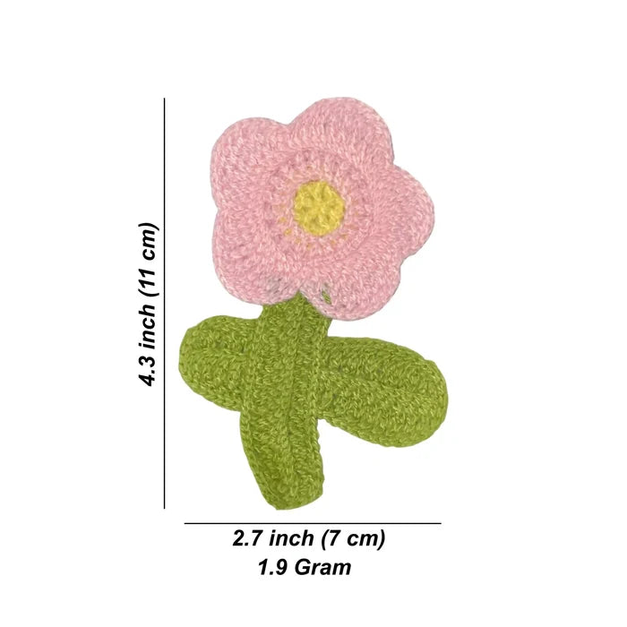 Crochet Flower Patch with Stem and Leaf | 2pc