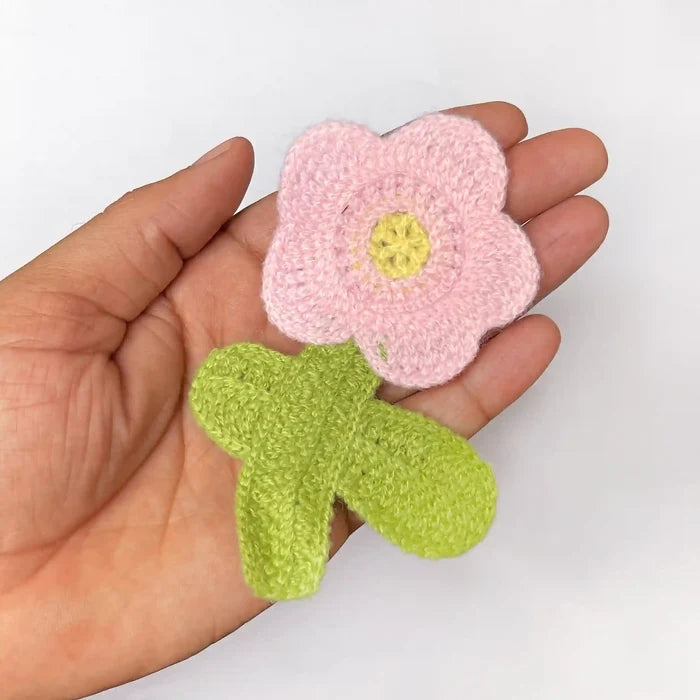 Crochet Flower Patch with Stem and Leaf | 2pc