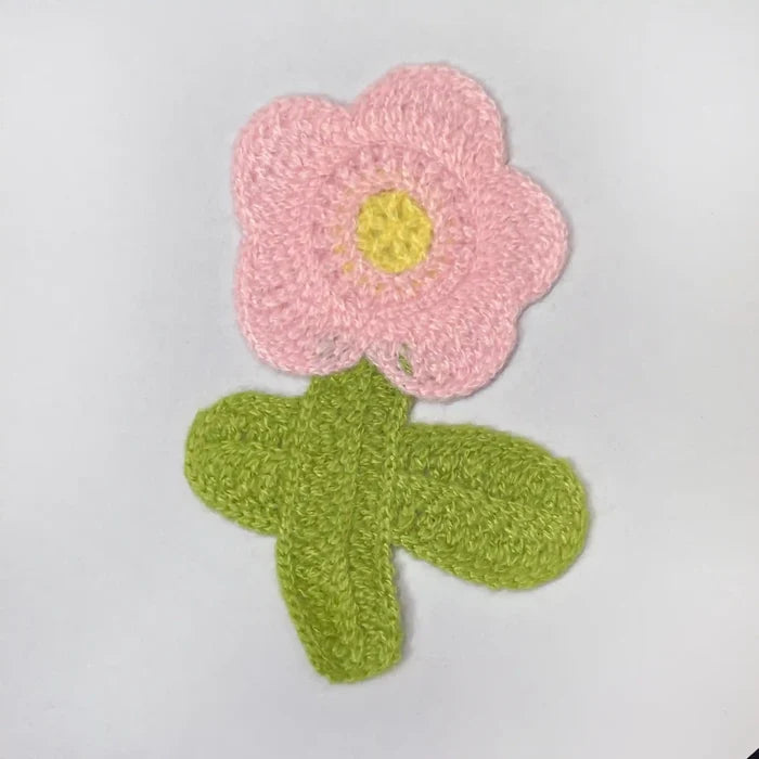 Crochet Flower Patch with Stem and Leaf | 2pc
