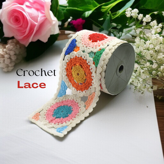 Crocheted Granny Square Lace Trim | 2 Meter