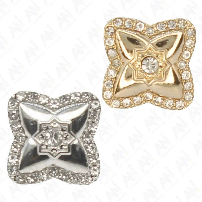 Cross-Shaped Rhinestone Metal Diamond Button | 15mm (24L)