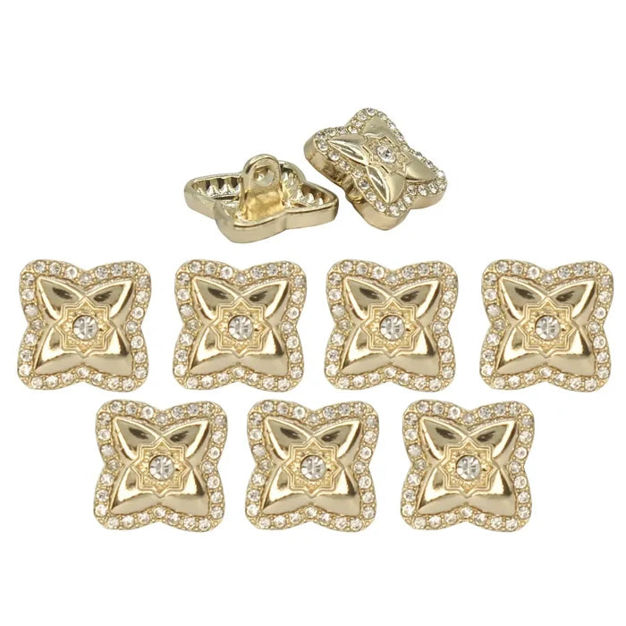 Cross-Shaped Rhinestone Metal Diamond Button | 15mm (24L)
