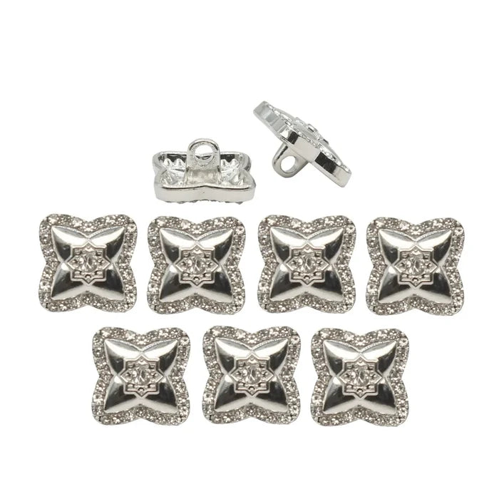 Cross-Shaped Rhinestone Metal Diamond Button | 15mm (24L)