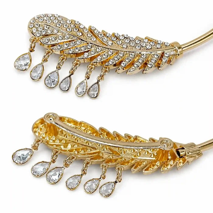Crystal-Encrusted Gold Feather Torque Necklace