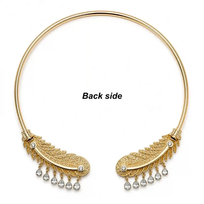 Crystal-Encrusted Gold Feather Torque Necklace