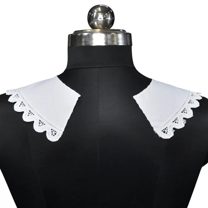 Chic Cutwork Embroidery Peter Pan collar designed with airy embroidery and refined curved hem