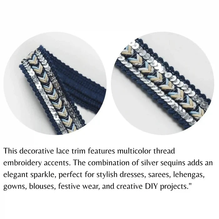 Dark Blue Sequins Lace