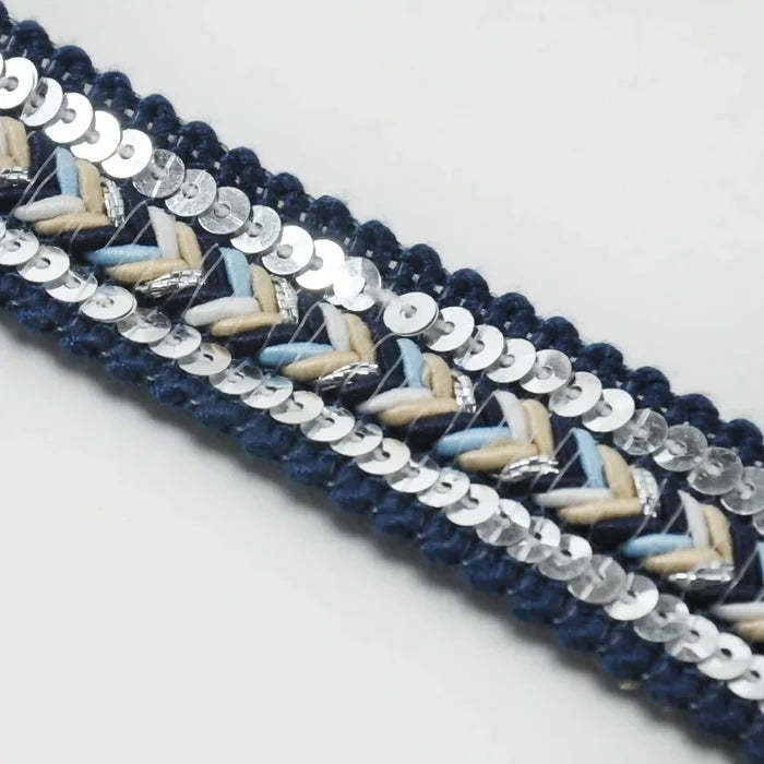 Dark Blue Sequins Lace