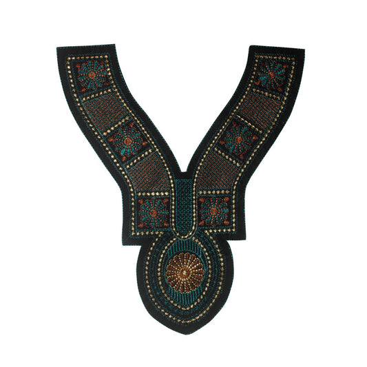 Dark Color Contrast V Shaped Sweetheart Neckline Yoke