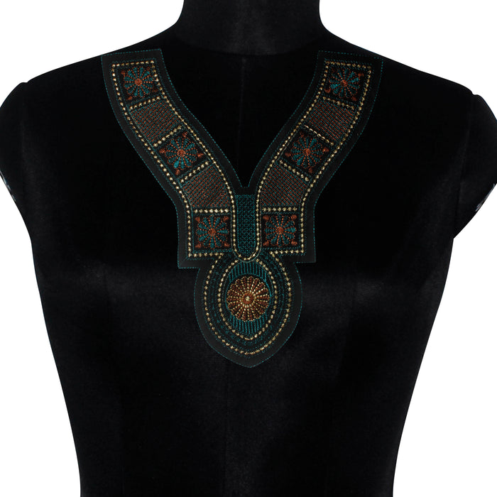 Dark Color Contrast V Shaped Sweetheart Neckline Yoke