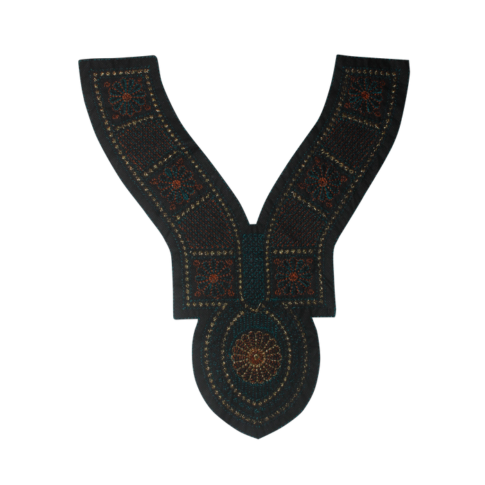 Dark Color Contrast V Shaped Sweetheart Neckline Yoke