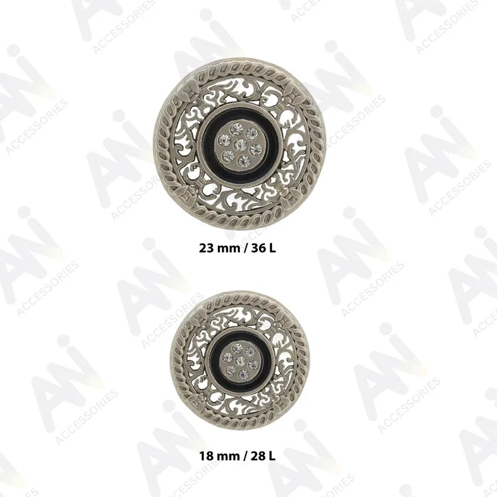 Decorative Metal Buttons with Rhinestone Accents | 18mm(28L) & 23mm(36L)
