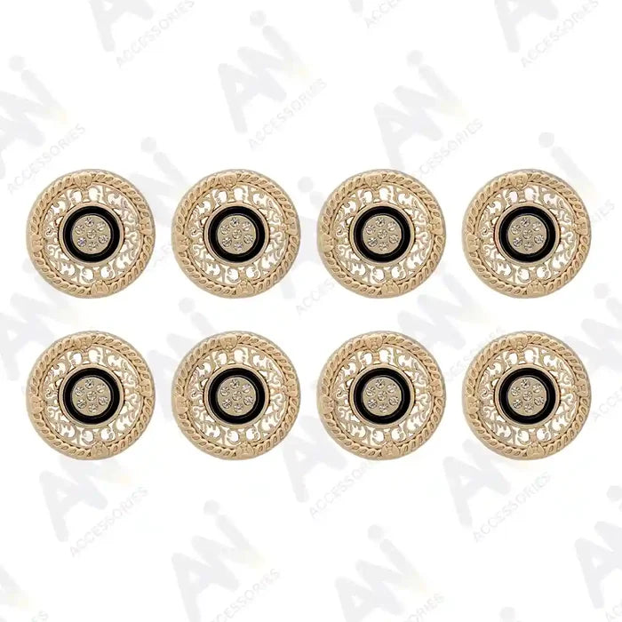 Set of 8 big metal buttons with rhinestones, durable for long coats, tuxedos, and formal jackets by Ani Accessories.