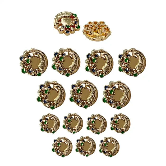 Decorative Peacock Metal Buttons | 18mm(28L), 25mm(40L)