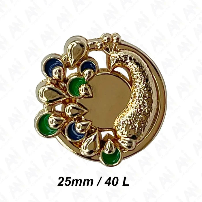 Decorative Peacock Metal Buttons | 18mm(28L), 25mm(40L)