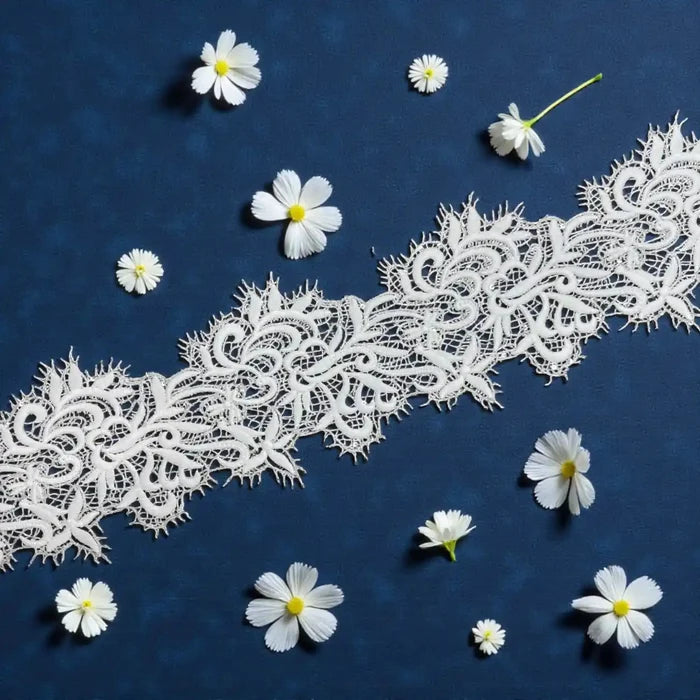 Delicate Ivory Embroidered Lace | Width 10.6cm (4.2 inches) 106mm | SKU-FML-15