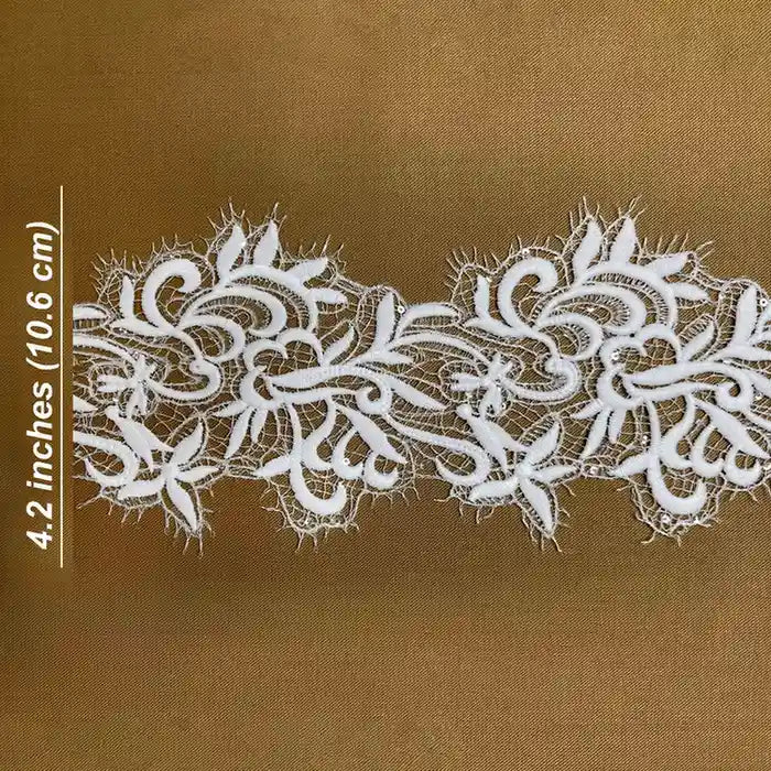 Delicate Ivory Embroidered Lace | Width 10.6cm (4.2 inches) 106mm | SKU-FML-15