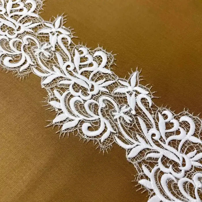 Delicate Ivory Embroidered Lace | Width 10.6cm (4.2 inches) 106mm | SKU-FML-15