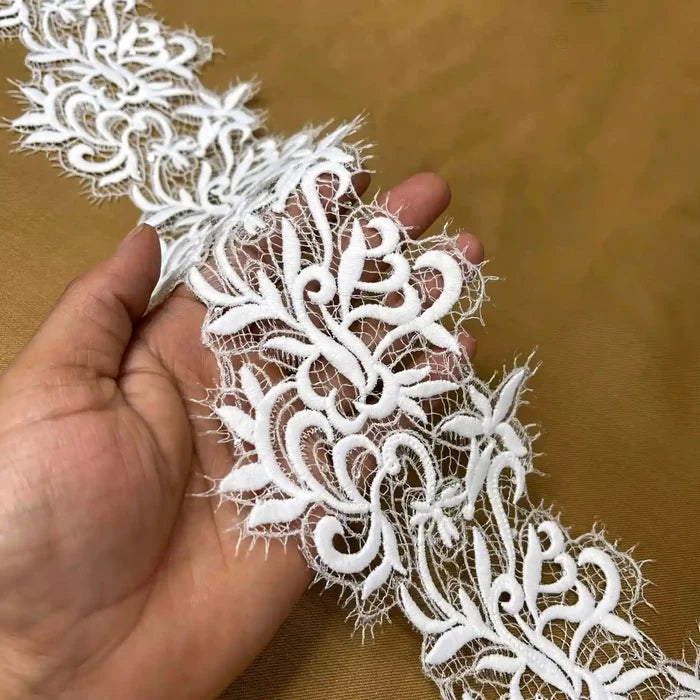Delicate Ivory Embroidered Lace | Width 10.6cm (4.2 inches) 106mm | SKU-FML-15