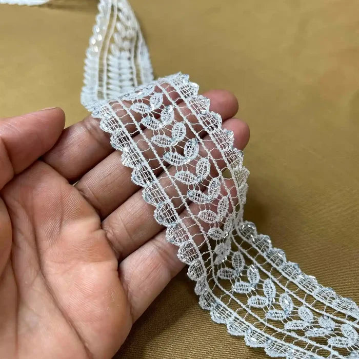Delicate Leaf Pattern White Lace | Width 4cm (1.6 inches) 40mm | SKU-FML-20