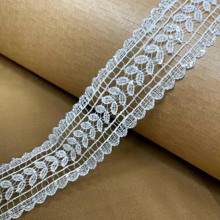 Delicate Leaf Pattern White Lace | Width 4cm (1.6 inches) 40mm | SKU-FML-20