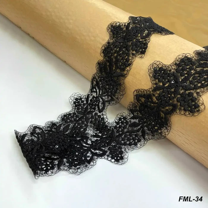 Designer Floral Lace with Net Base | Width 7.8cm (3.1 inches) 78mm |SKU_FML-34