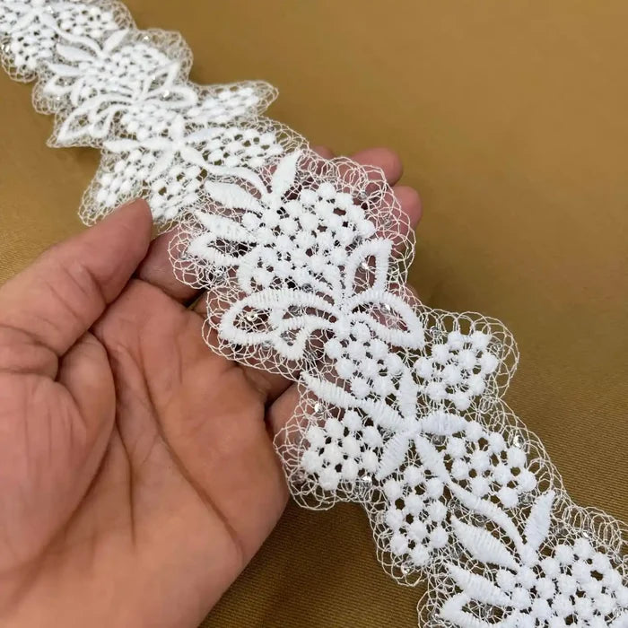 Designer Floral Lace with Net Base | Width 7.8cm (3.1 inches) 78mm |SKU_FML-34