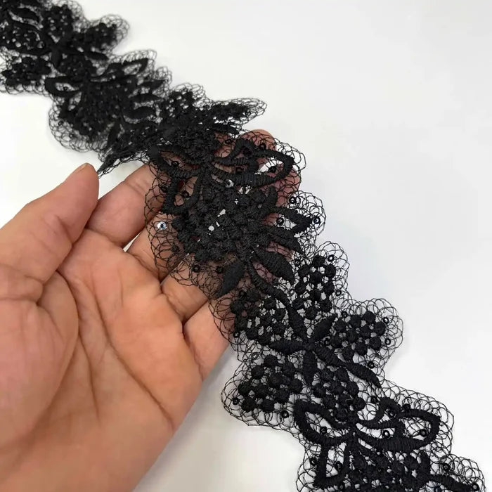 Designer Floral Lace with Net Base | Width 7.8cm (3.1 inches) 78mm |SKU_FML-34
