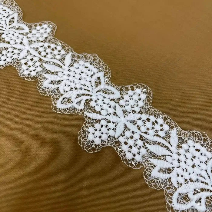 Designer Floral Lace with Net Base | Width 7.8cm (3.1 inches) 78mm |SKU_FML-34