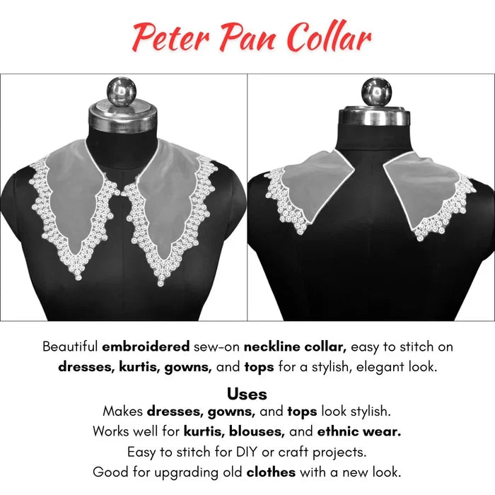 Decorative detachable collar for women apparel, adds refined charm to dresses, kurtis and festive outfits